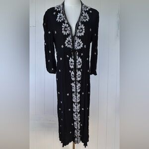 Free People Fable Embroidered Midi Dress Empire Waist 3/4 Sleeve Size‎ Small